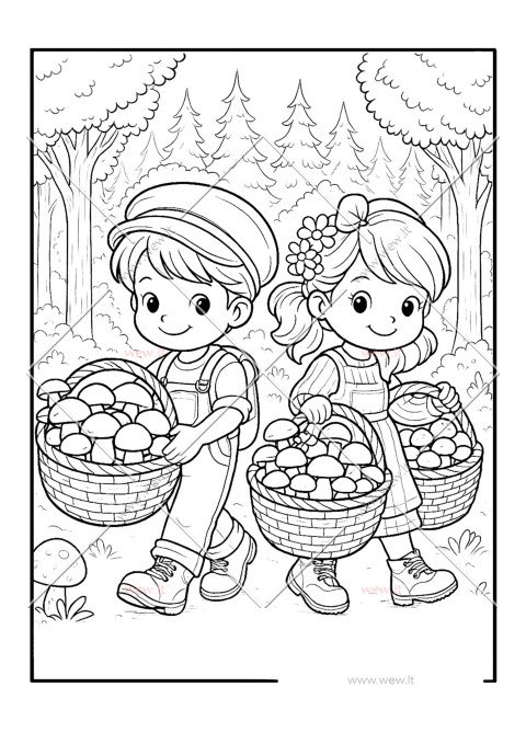 Linksmi grybautojai spalvinti