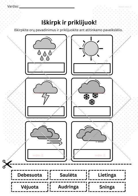 Linksmoji orų atpažinimo užduotėlė vaikams