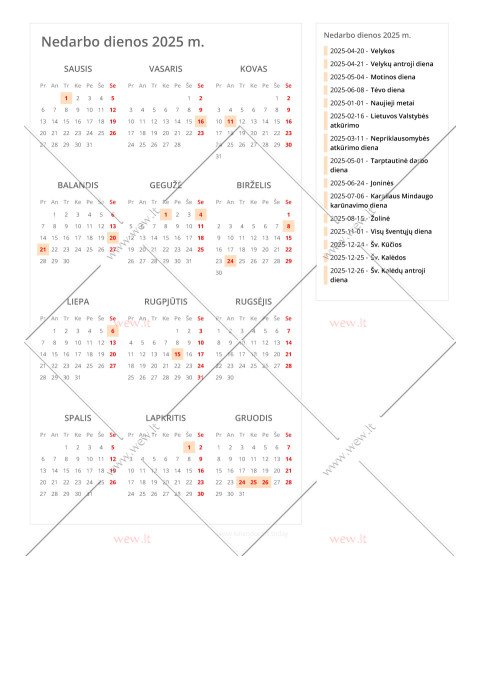 Nedarbo dienos 2025 metais